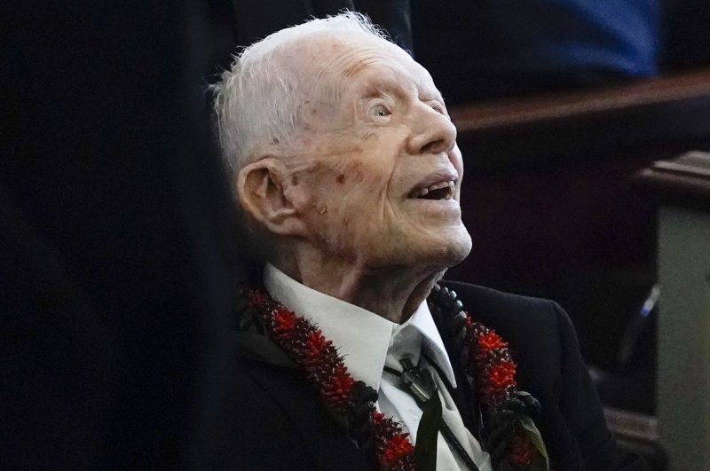 Former President Jimmy Carter leaves after the funeral service for former first lady Rosalynn Carter at Maranatha Baptist Church in November.  29, 2023, in Plains, Ga.  The former first lady was 96 years old.  Pool photo by Alex Brandon/UPI